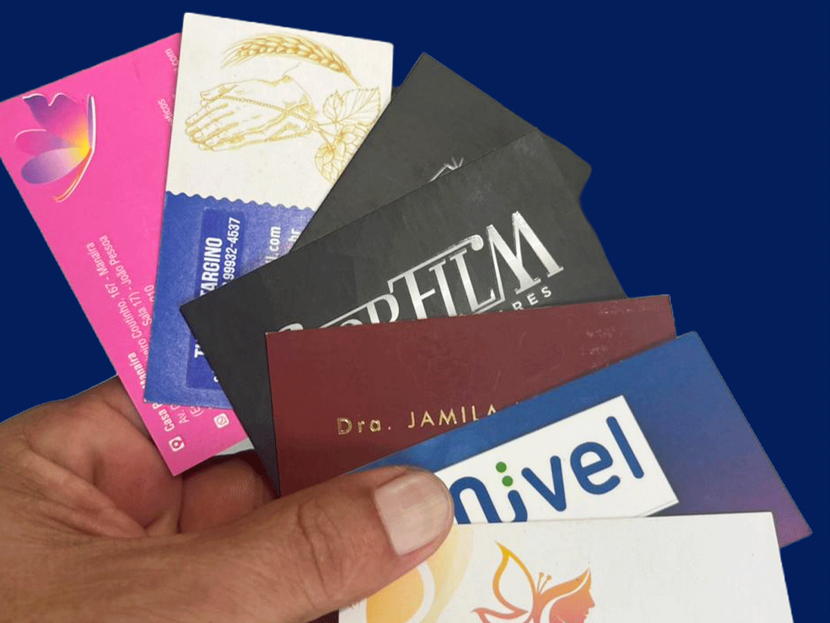 Cartões de visita produzidos pela Gráfica Gramame